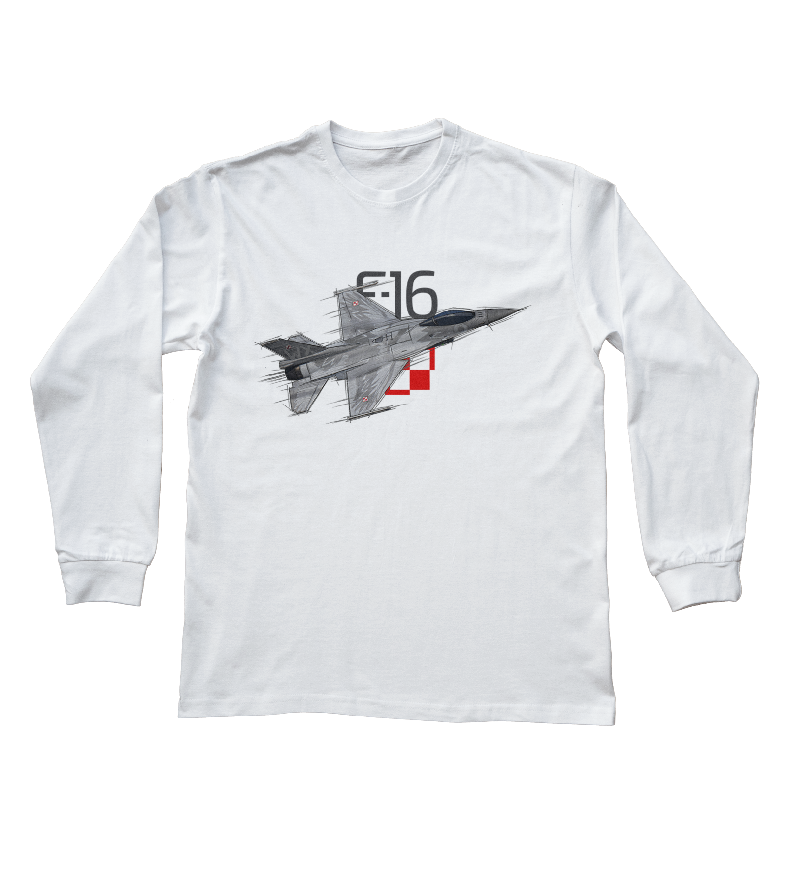 F-16 — bluzka z długim rękawem (Rozmiar: 12 - 14 lat; Kolor koszulki: biały; Rodzaj nadruku: F-16)