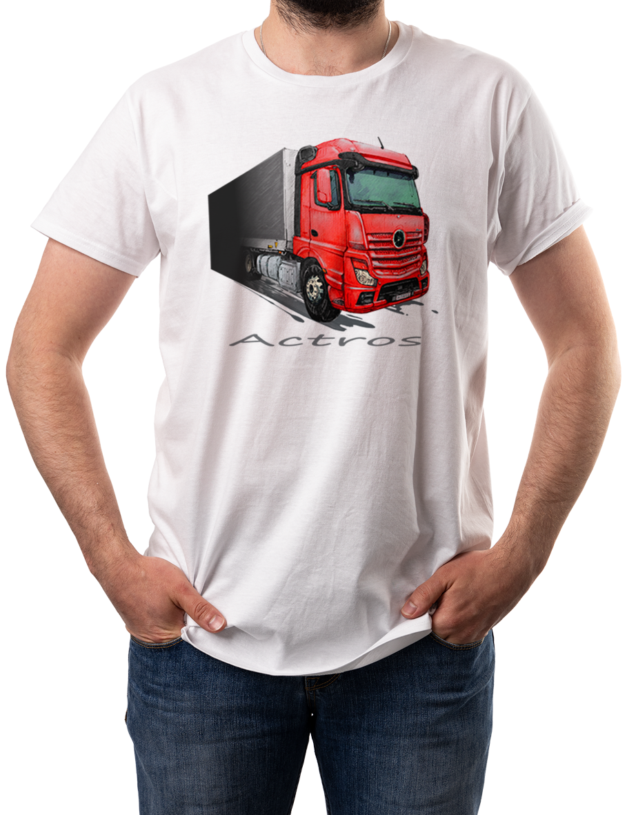 Mercedes-Benz Actros — koszulka (Kolor koszulki: biały; Rozmiar: XL (męska); Rodzaj nadruku: Mercedes-Benz Actros)