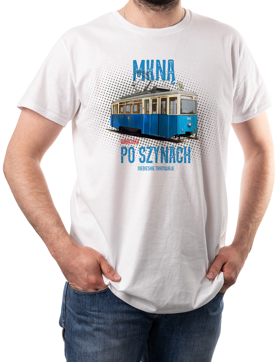 Konstal N — koszulka (Kolor koszulki: biały; Rozmiar: 5XL (męska); Rodzaj nadruku: Konstal N — wrocławski tramwaj)