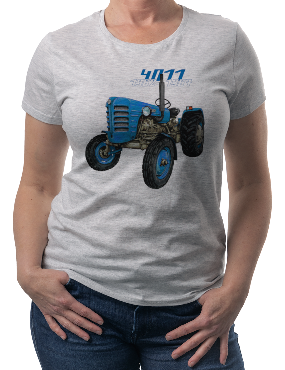 Zetor 4011 — koszulka (Kolor koszulki: jasnoszary melanż; Rozmiar: L (damska); Rodzaj nadruku: Zetor 4011)