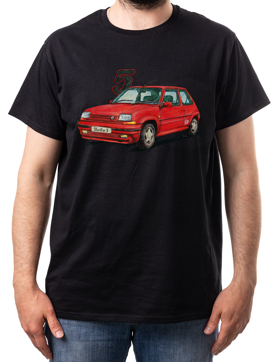 Renault 5 — koszulka (Kolor koszulki: czarny; Rozmiar: S (męska); Rodzaj nadruku: Renault 5)