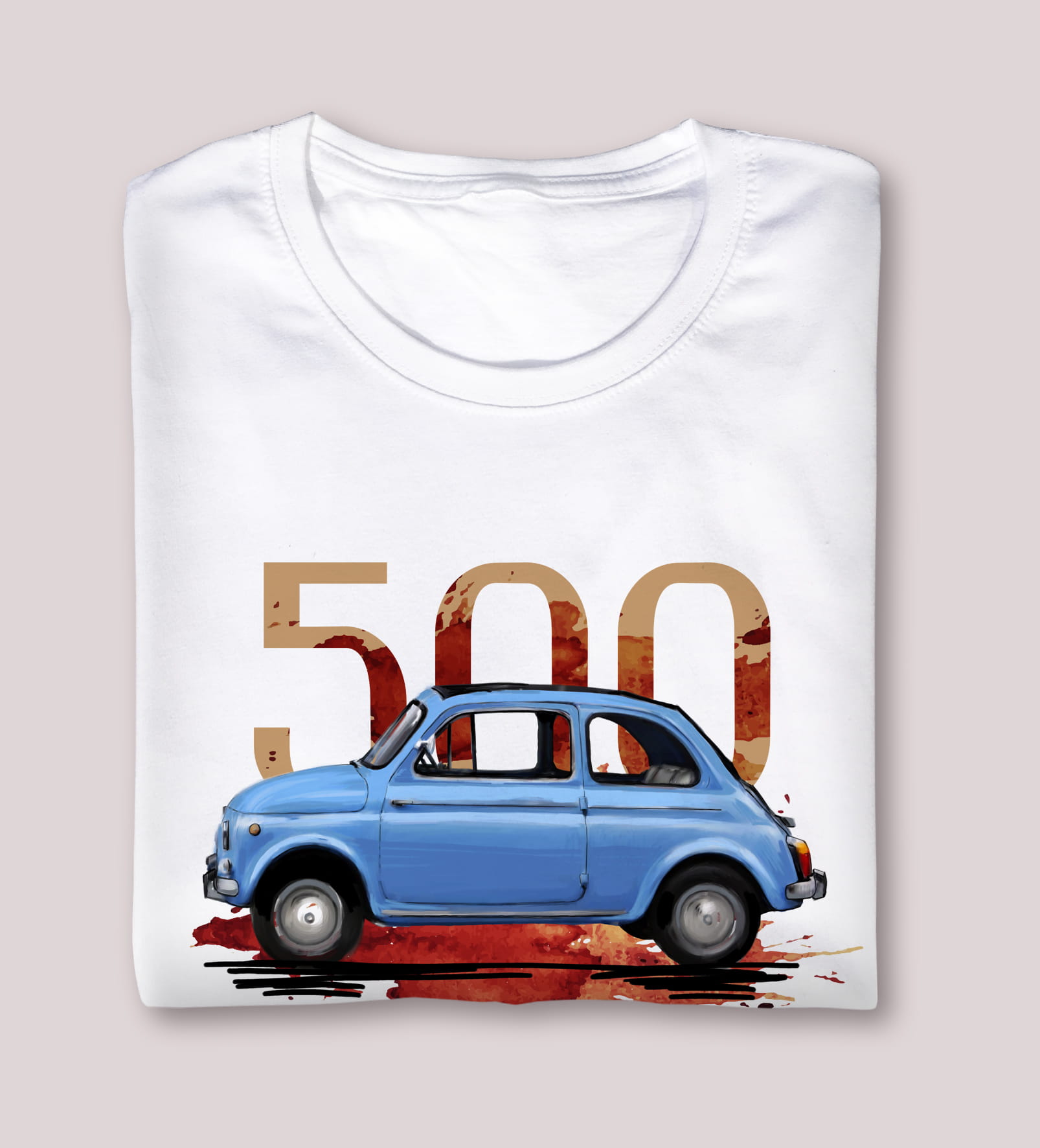 Fiat 500 — koszulka (Kolor koszulki: biały; Rozmiar: 7 - 8 lat; Rodzaj nadruku: Fiat 500)