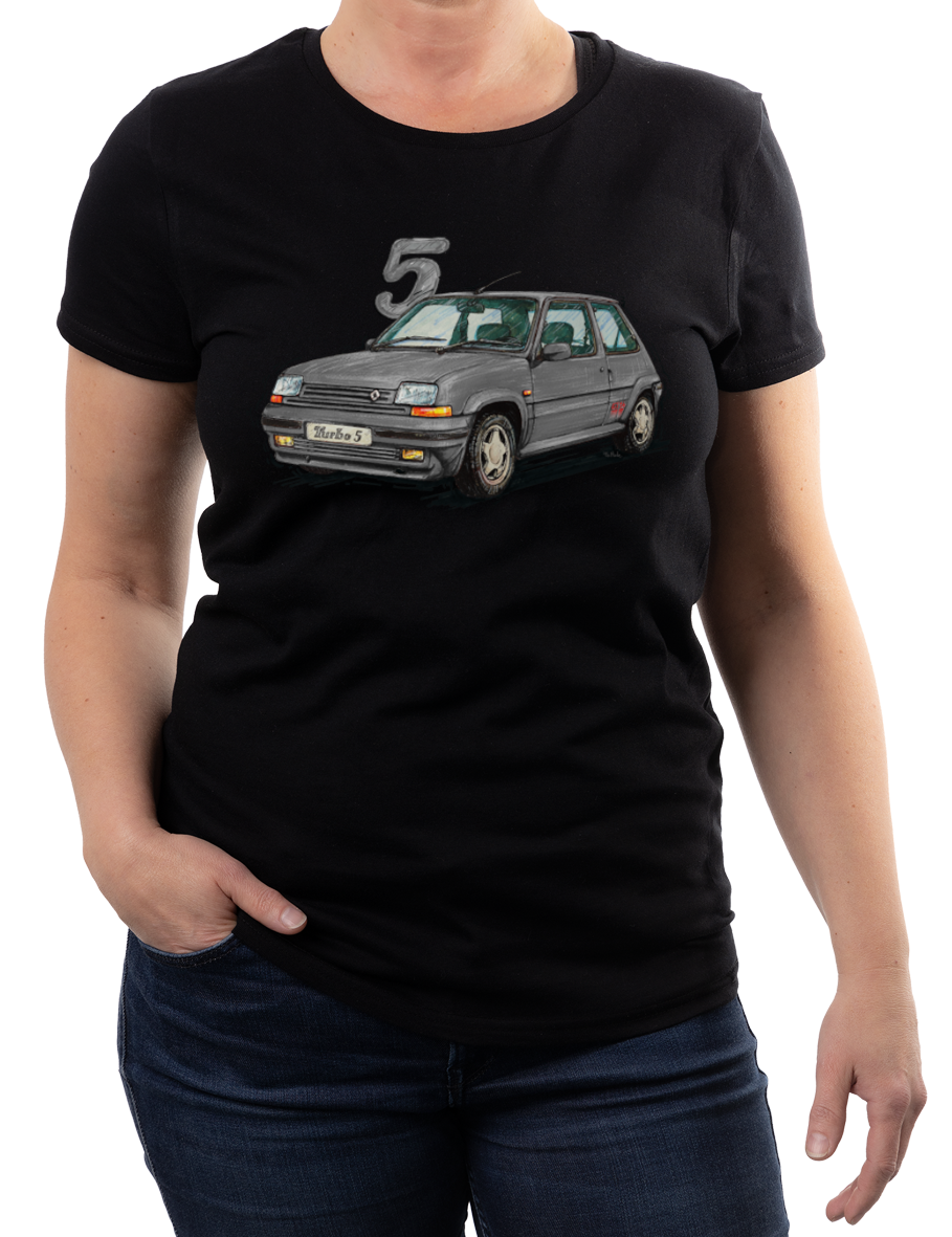 Renault 5 — koszulka (Kolor koszulki: czarny; Rozmiar: XL (damska); Rodzaj nadruku: Renault 5)