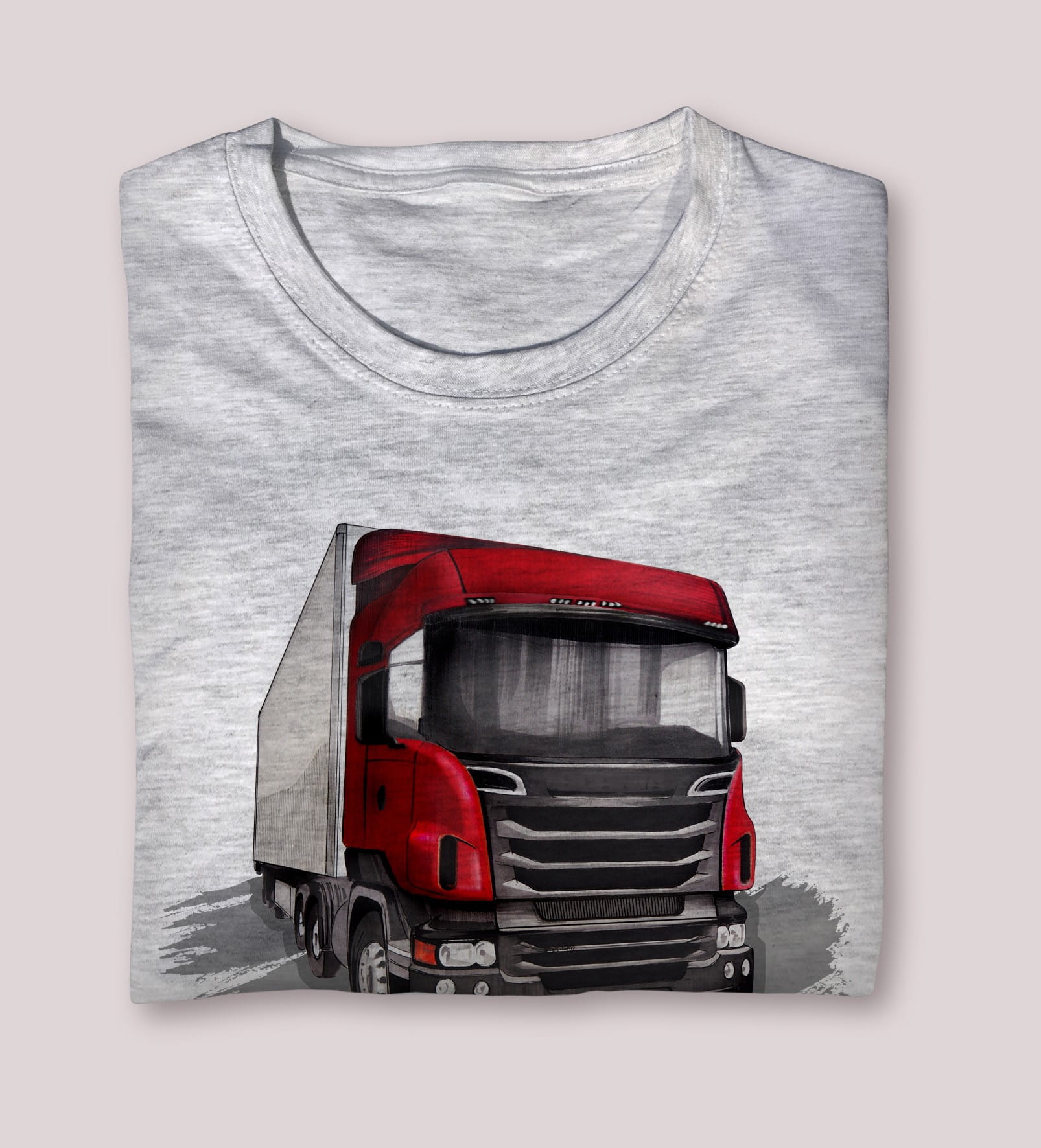Scania — koszulka (Kolor koszulki: jasnoszary melanż; Rozmiar: 3XL (damska); Rodzaj nadruku: Scania R620)