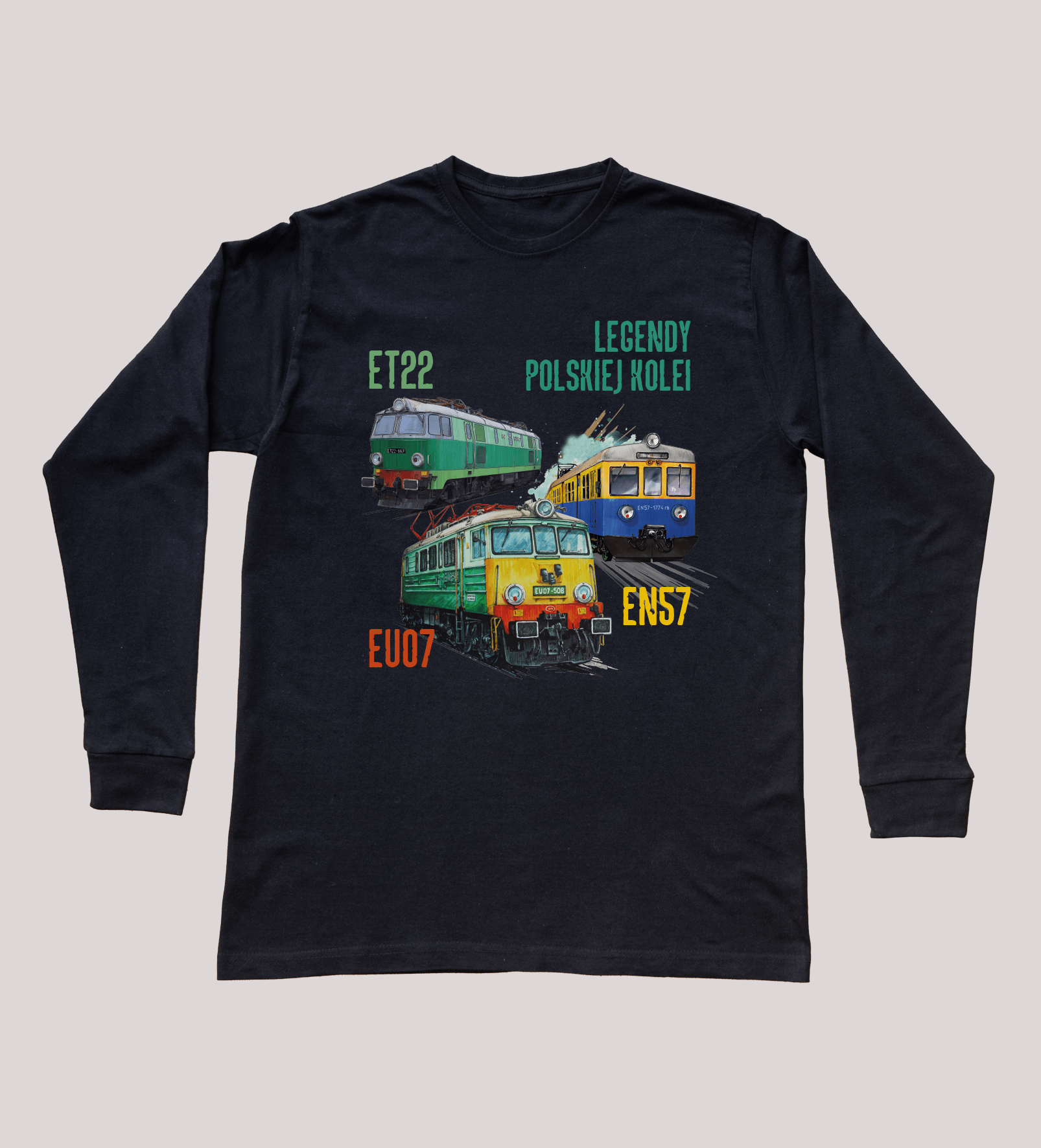 Bluzka z długim rękawem dla fana pociągów (Rozmiar: 7 - 8 lat; Kolor koszulki: czarny; Rodzaj nadruku: KOLMIX)