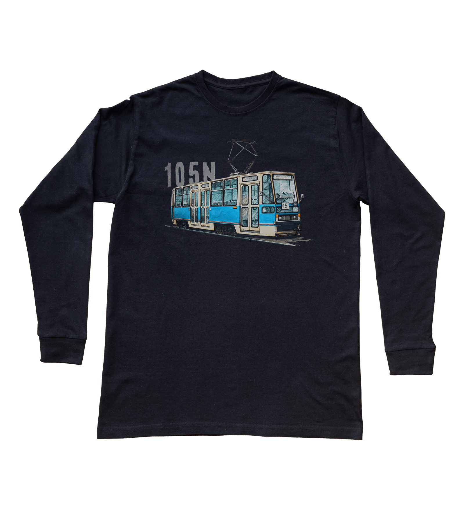 Konstal 105N — bluzka z długim rękawem (Rozmiar: XL (dorosła); Kolor koszulki: czarny; Rodzaj nadruku: Konstal 105N)