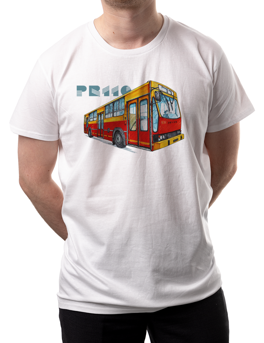 Jelcz PR110 — koszulka (Kolor koszulki: biały; Rozmiar: 4XL (męska); Rodzaj nadruku: Jelcz PR110)