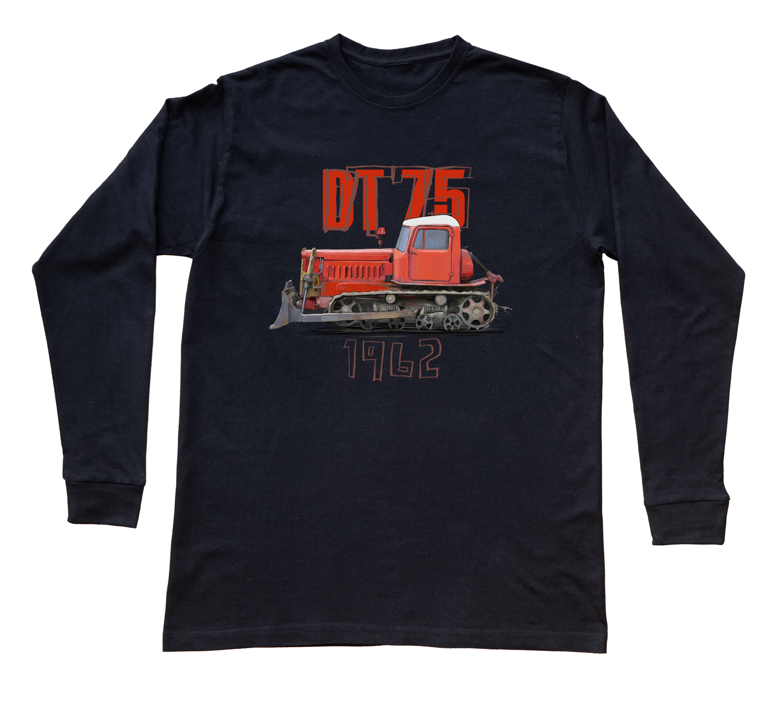 DT-75 — bluzka z długim rękawem (Rozmiar: XXL (dorosła); Kolor koszulki: czarny; Rodzaj nadruku: DT-75)