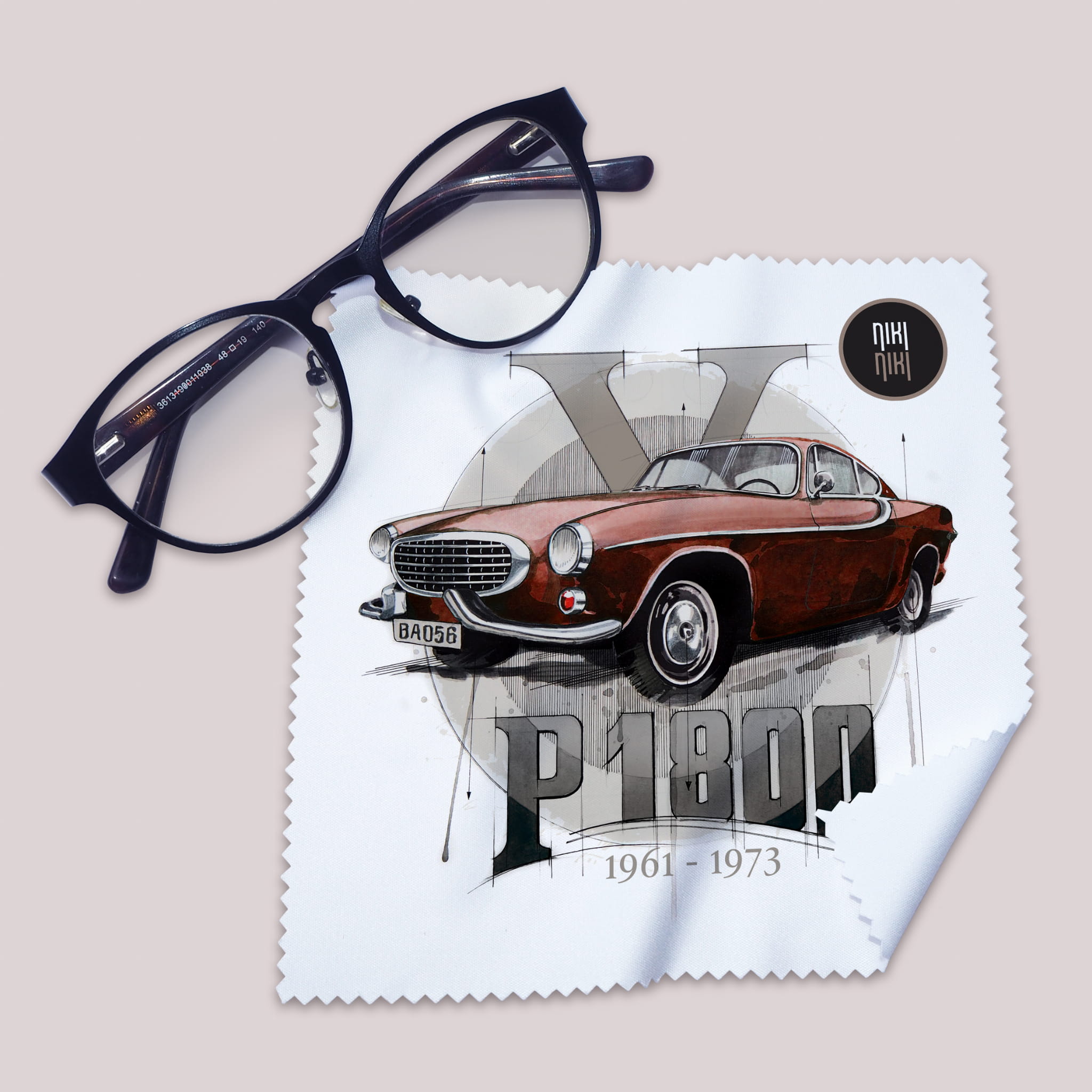 Volvo P1800 — ściereczka (Kolor nadruku: czerwony; Rodzaj nadruku: Volvo P1800)