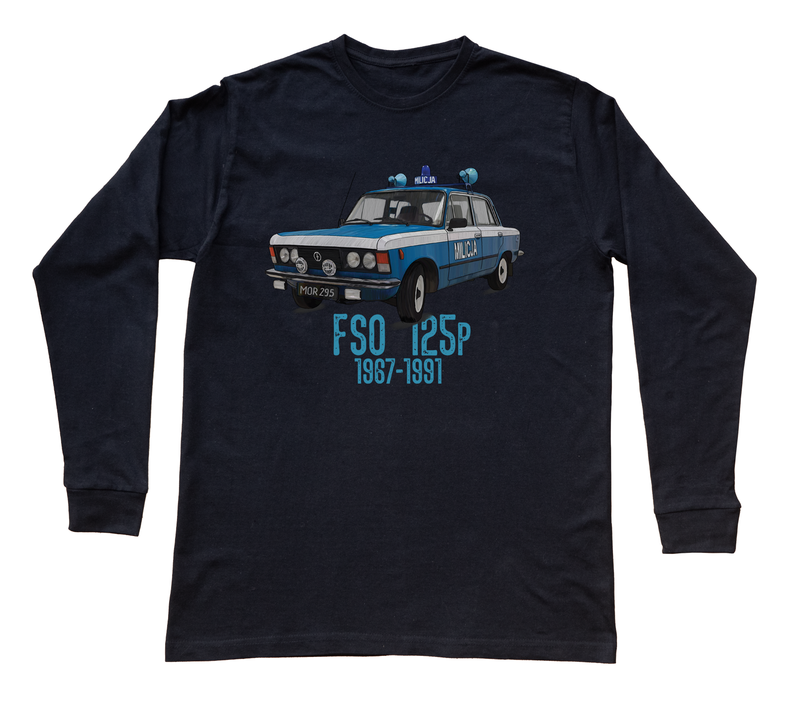 FSO 125p MO — bluzka z długim rękawem (Rozmiar: XXL (dorosła); Kolor koszulki: czarny; Rodzaj nadruku: FSO 125p MO — Milicja)