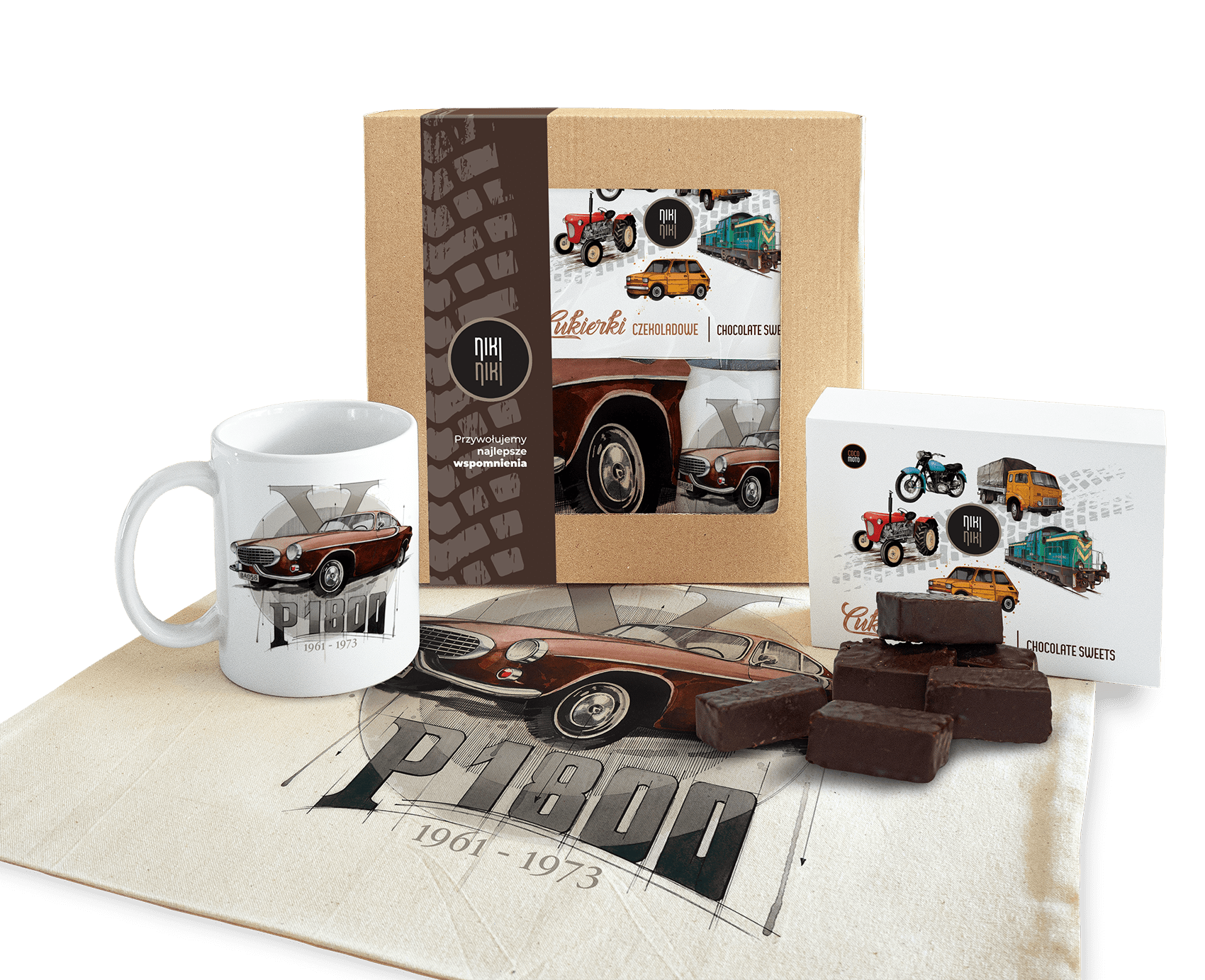 Volvo P1800 — paczka (Zawartość paczki: koszulka - torba - kubek - słodycze; Rozmiar koszulki / bluzy: 3 - 4 lata; Kolor koszulki / bluzy: jasnoszary