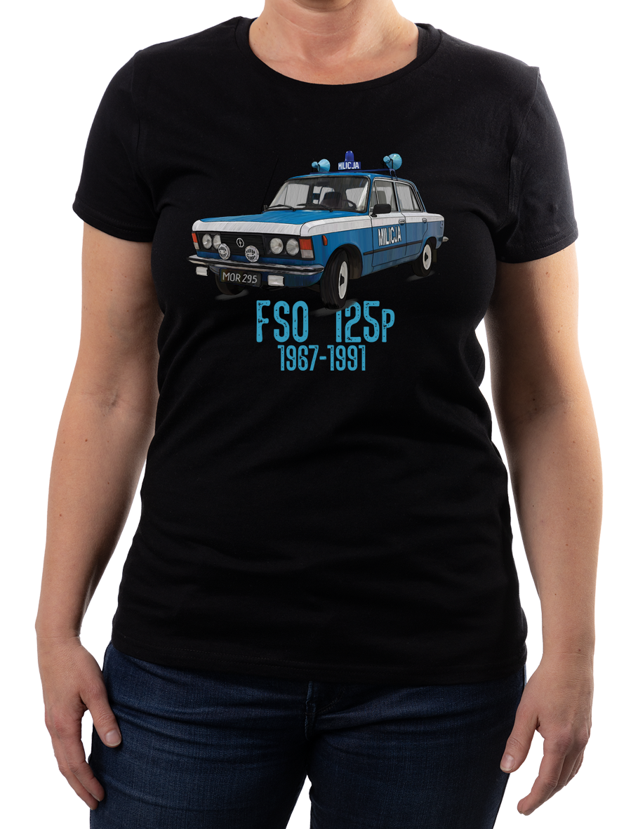 FSO 125p MO — koszulka (Kolor koszulki: czarny; Rozmiar: M (damska); Rodzaj nadruku: FSO 125p MO — Milicja)