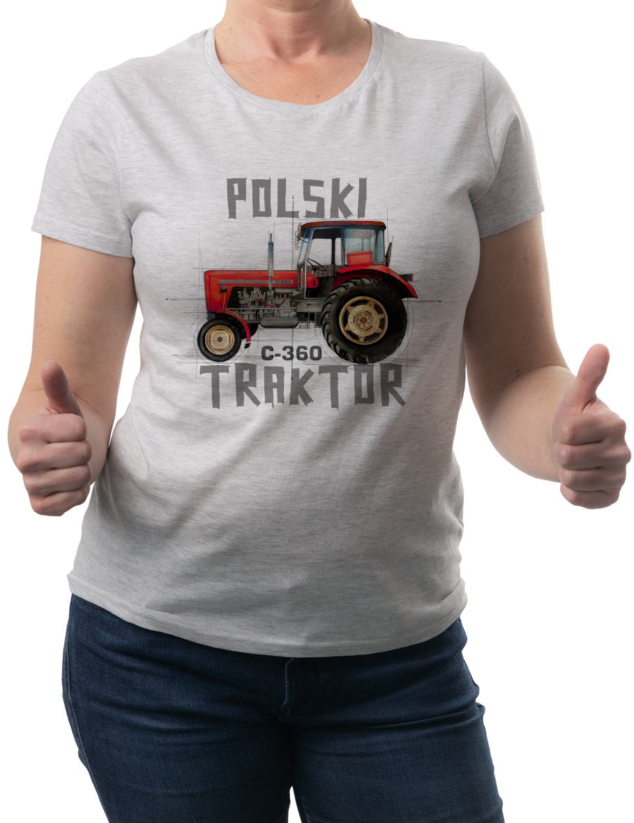 Ursus C-360 — koszulka (Kolor koszulki: jasnoszary melanż; Rozmiar: S (damska); Rodzaj nadruku: Ursus C-360)