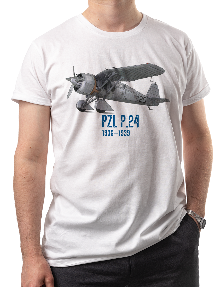 PZL P.24 — koszulka (Kolor koszulki: biały; Rozmiar: 5XL (męska); Rodzaj nadruku: PZL P.24)