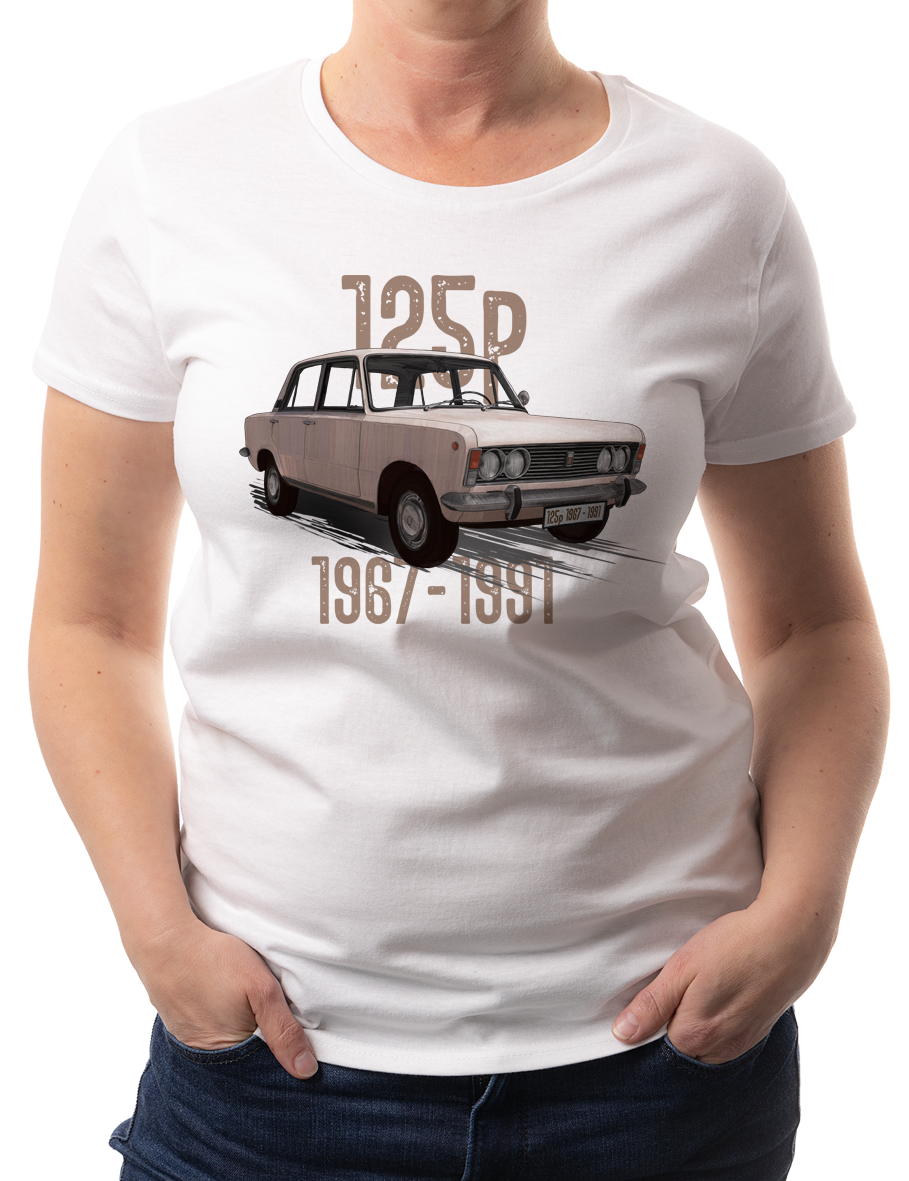 Duży Fiat — koszulka (Kolor koszulki: biały; Rozmiar: L (damska); Rodzaj nadruku: Duży Fiat)