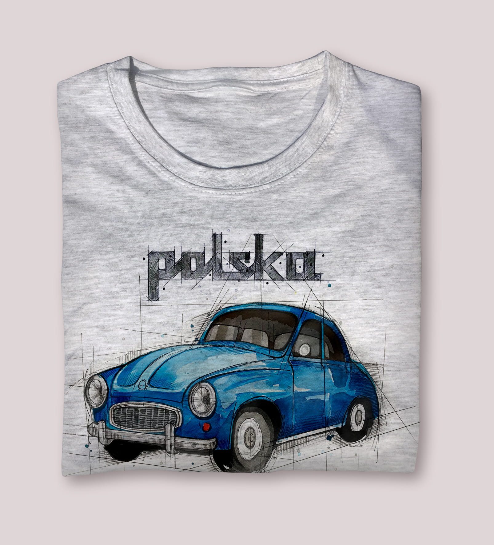 Syrena — koszulka (Kolor koszulki: jasnoszary melanż; Rozmiar: L (damska); Rodzaj nadruku: Syrena)