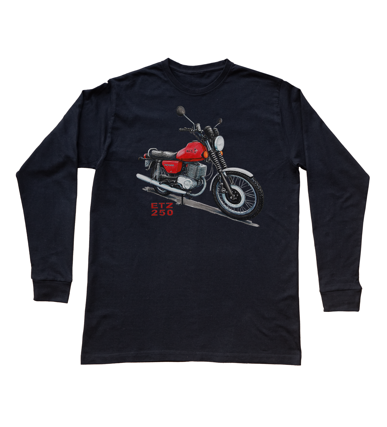 MZ ETZ 250 — bluzka z długim rękawem (Rozmiar: XS (dorosła); Kolor koszulki: czarny; Rodzaj nadruku: MZ ETZ 250)