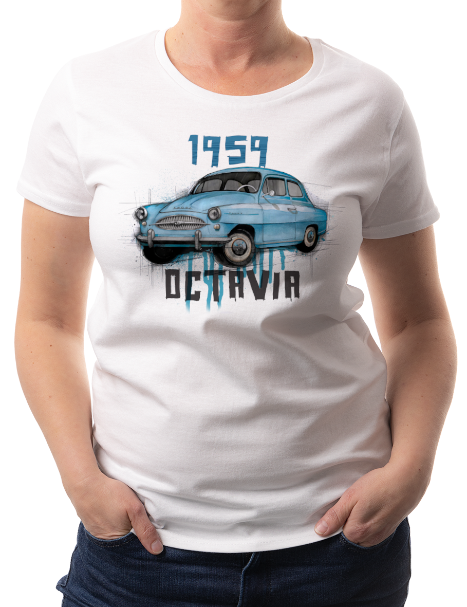 Škoda Octavia — koszulka (Kolor koszulki: biały; Rozmiar: S (damska); Rodzaj nadruku: Škoda Octavia)