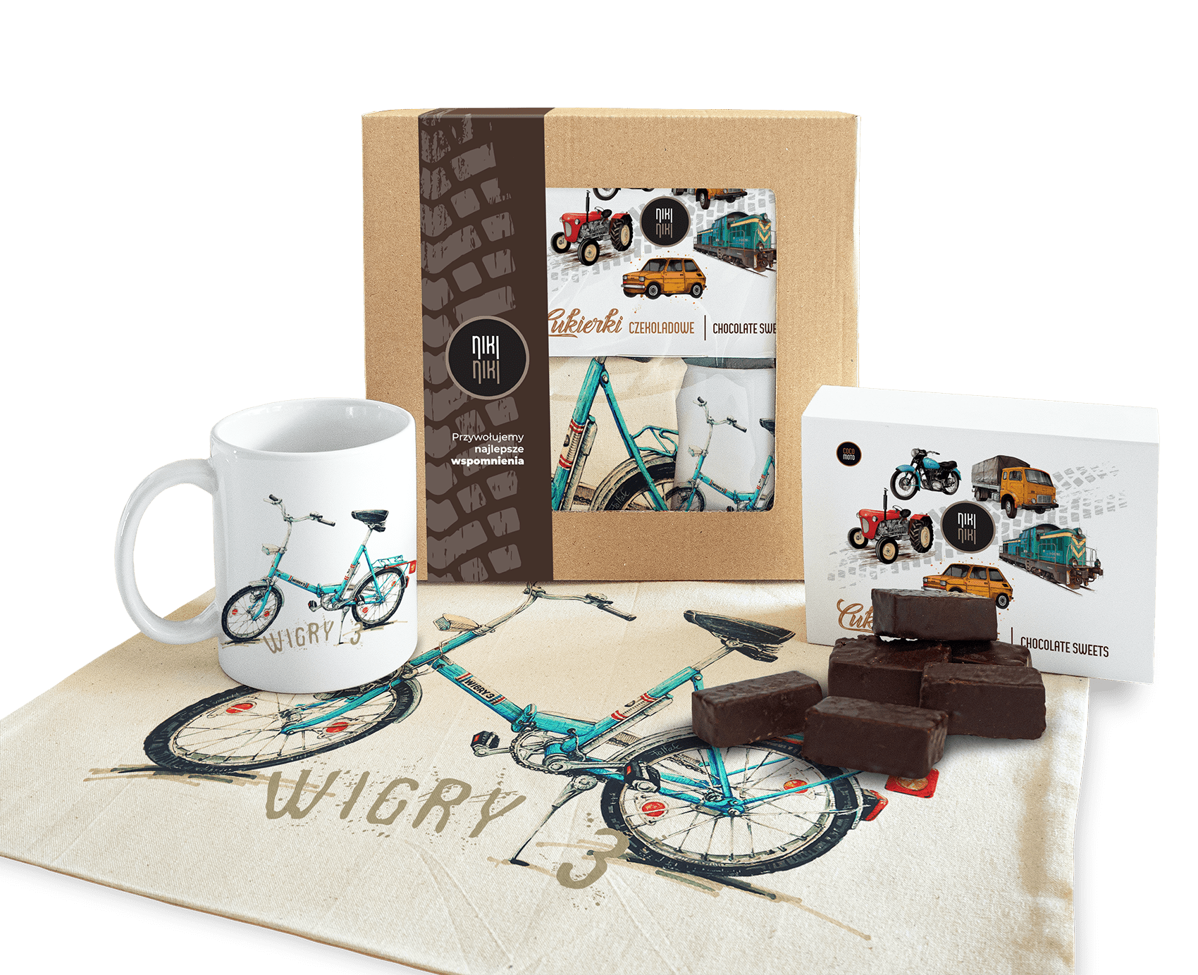 Wigry 3 — paczka (Zawartość paczki: koszulka, torba, kubek, słodycze; Rozmiar koszulki / bluzy: 3XL (damska); Kolor koszulki / bluzy: jasnoszary melan