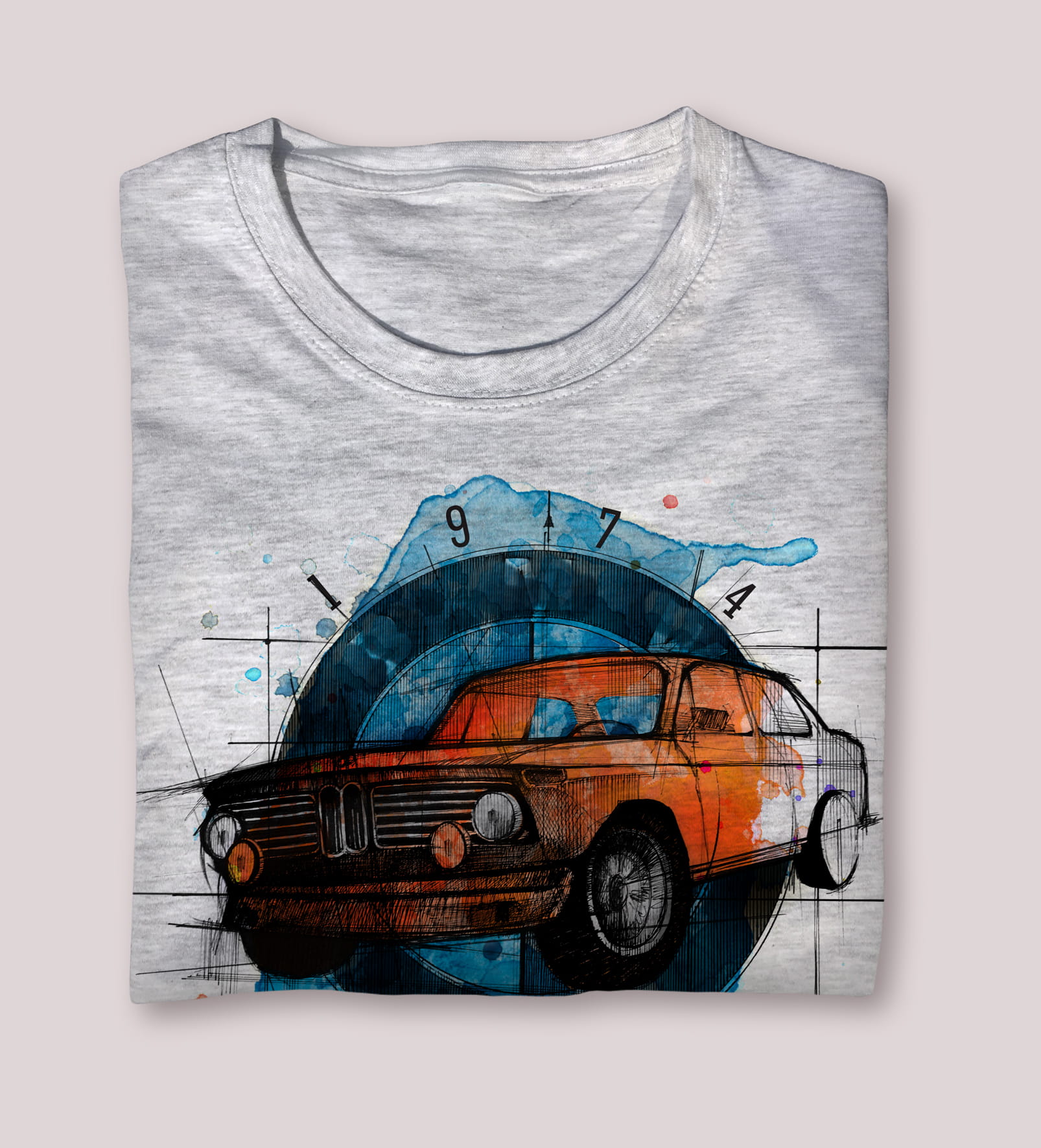 BMW 2002 — koszulka (Kolor koszulki: jasnoszary melanż; Rozmiar: S (męska); Rodzaj nadruku: BMW 2002)