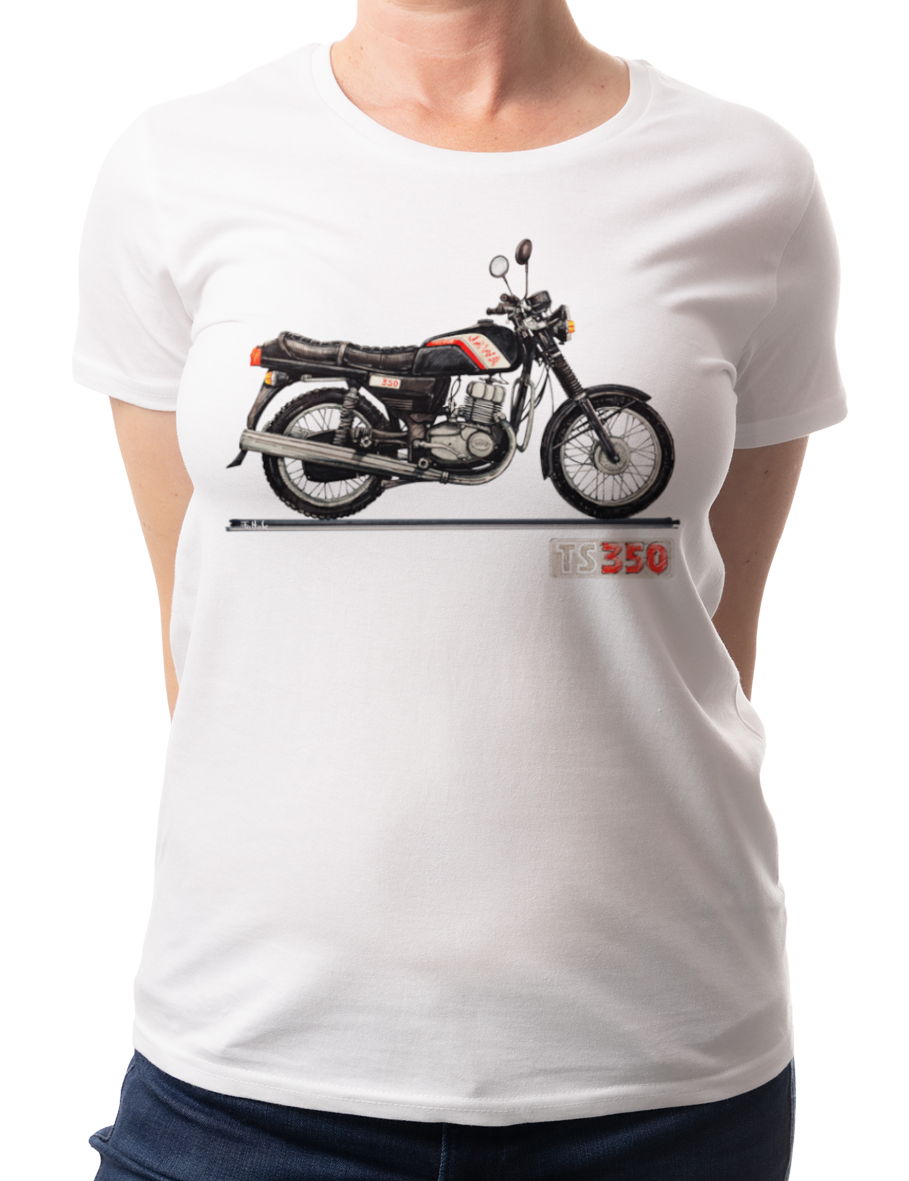 Jawa — koszulka (Kolor koszulki: biały; Rozmiar: XL (damska); Rodzaj nadruku: Jawa)