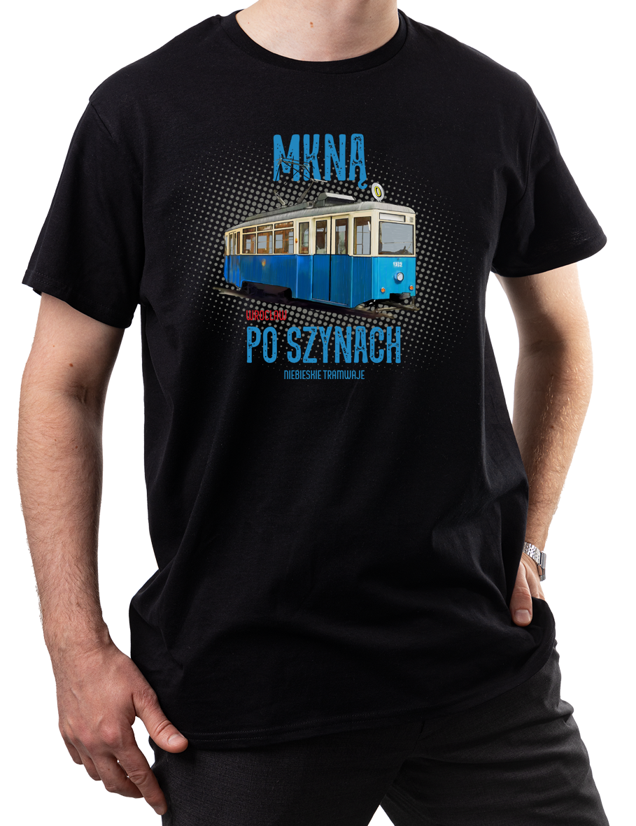 Konstal N — koszulka (Kolor koszulki: czarny; Rozmiar: 3XL (męska); Rodzaj nadruku: Konstal N — wrocławski tramwaj)