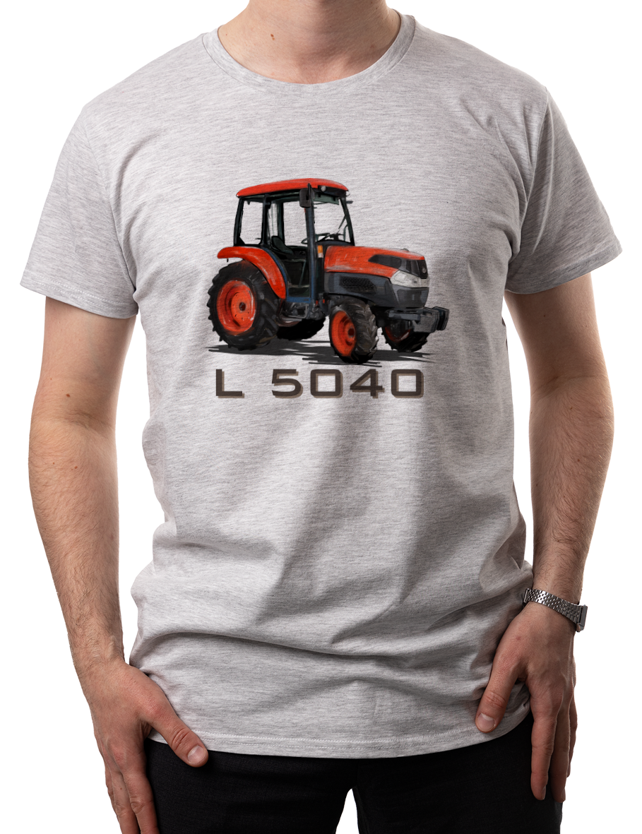 Kubota — koszulka (Kolor koszulki: jasnoszary melanż; Rozmiar: 3XL (męska); Rodzaj nadruku: Kubota)