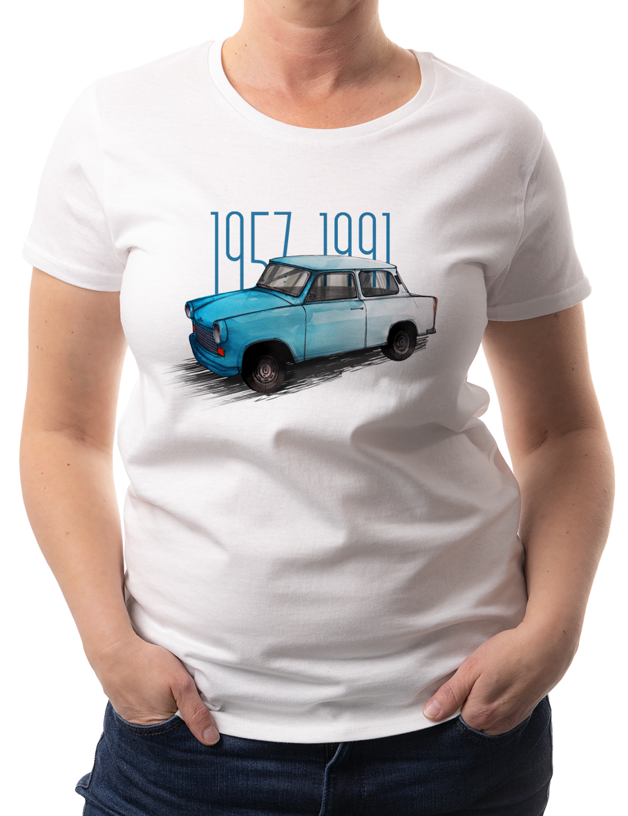 Trabant — koszulka (Kolor koszulki: biały; Rozmiar: XXL (damska); Rodzaj nadruku: Trabant)