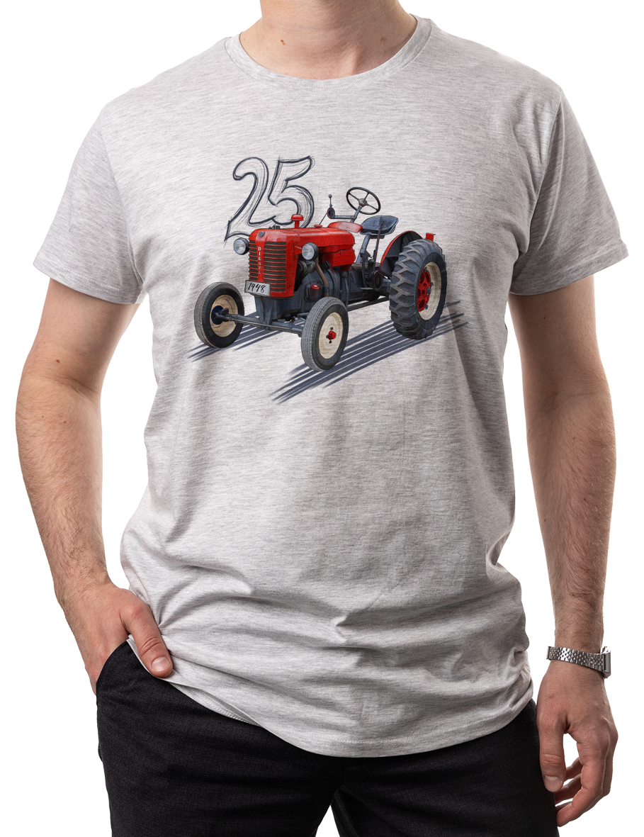 Zetor 25 — koszulka (Kolor koszulki: jasnoszary melanż; Rozmiar: 5XL (męska); Rodzaj nadruku: Zetor 25)