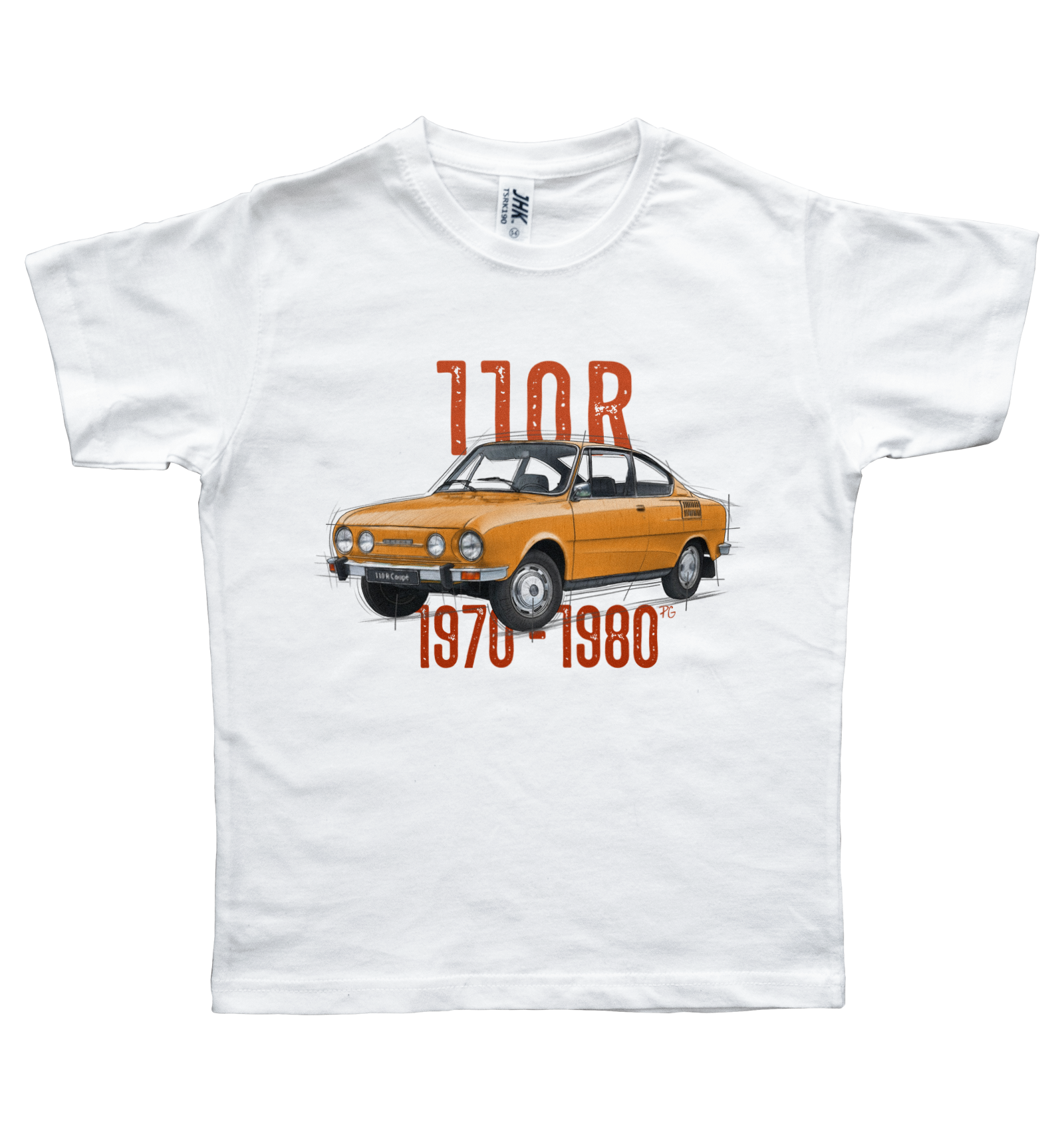 Škoda 110 R — koszulka (Kolor koszulki: biały; Rozmiar: 7 - 8 lat; Rodzaj nadruku: Škoda 110 R)