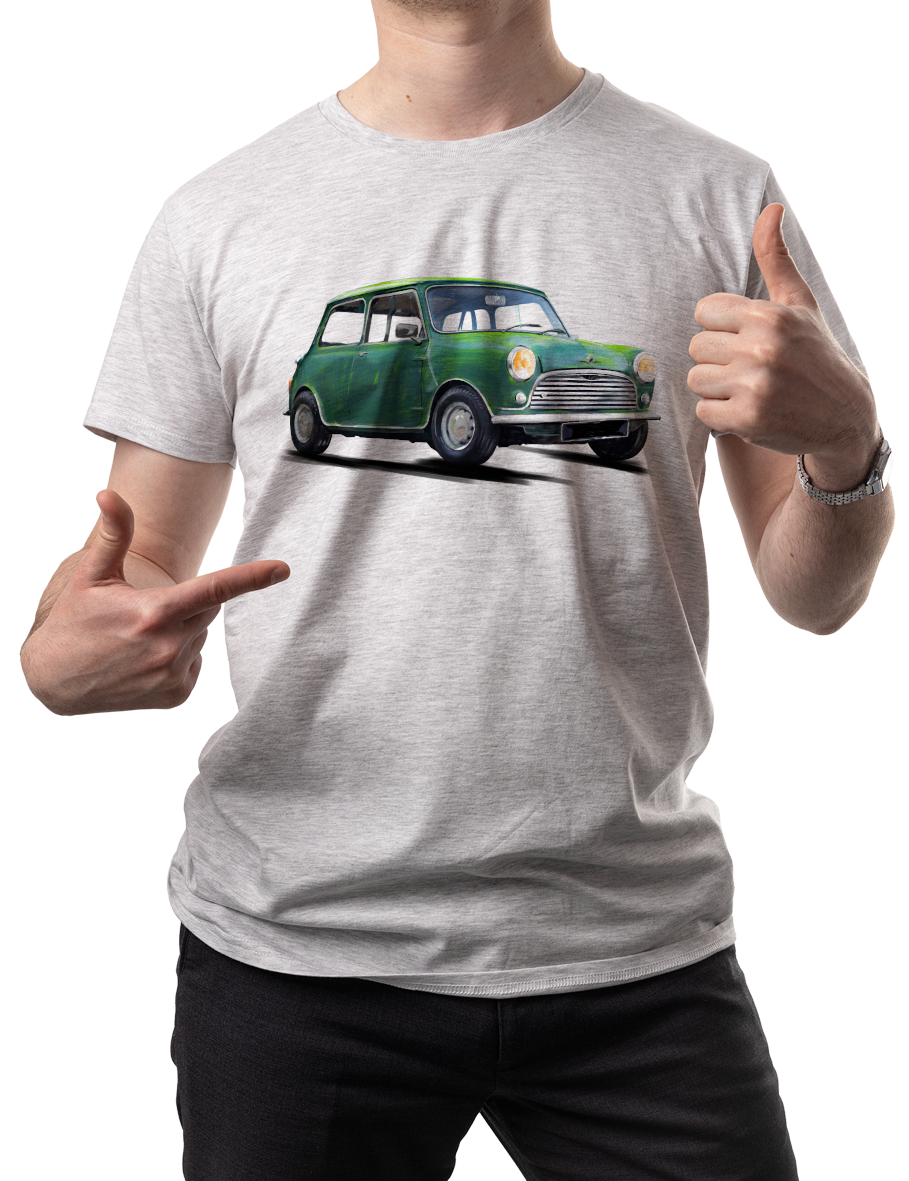 Mini — koszulka (Kolor koszulki: jasnoszary melanż; Rozmiar: XXL (męska); Rodzaj nadruku: Mini)