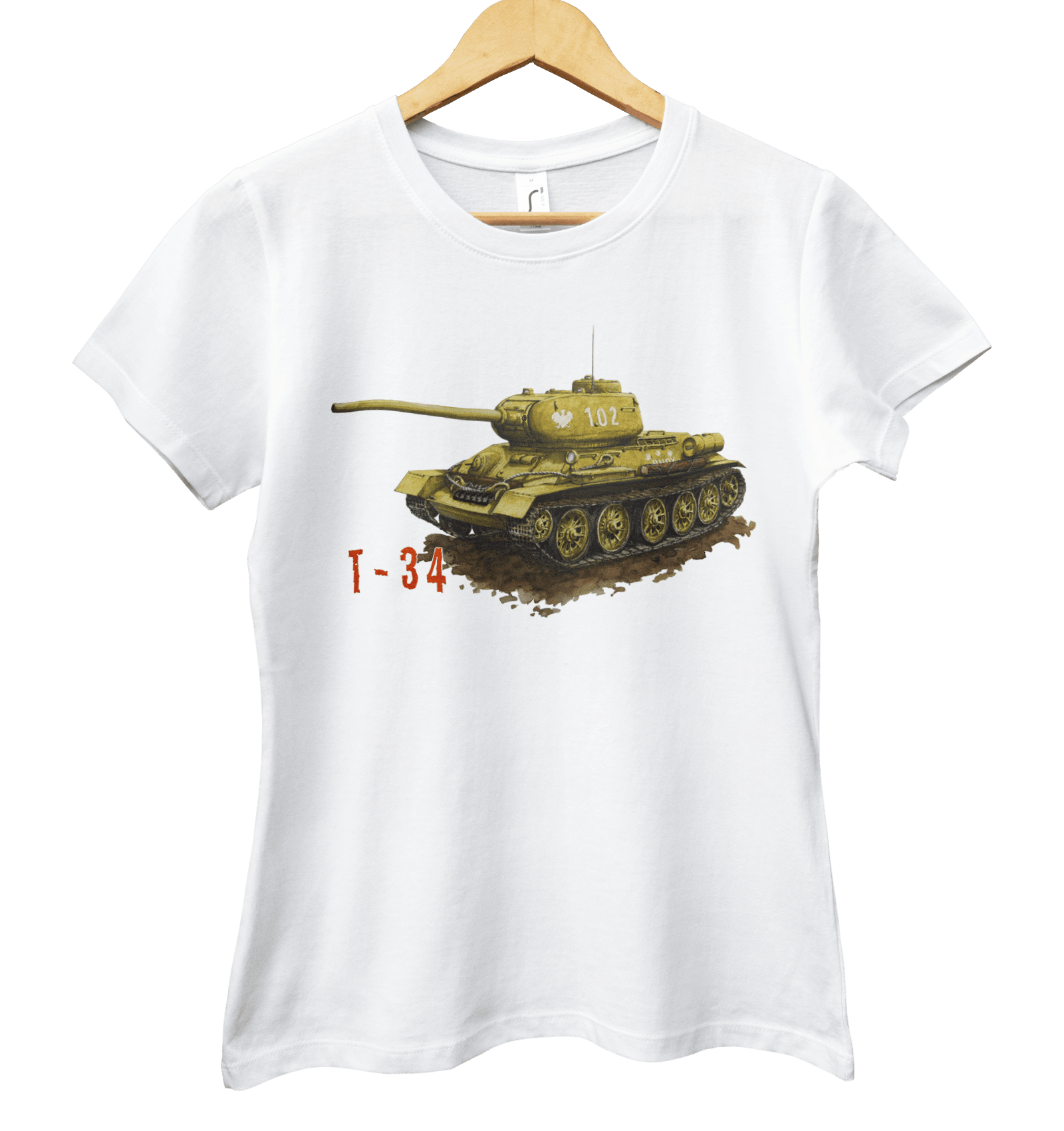T-34 — koszulka (Kolor koszulki: biały; Rozmiar: XXL (damska); Rodzaj nadruku: T-34)