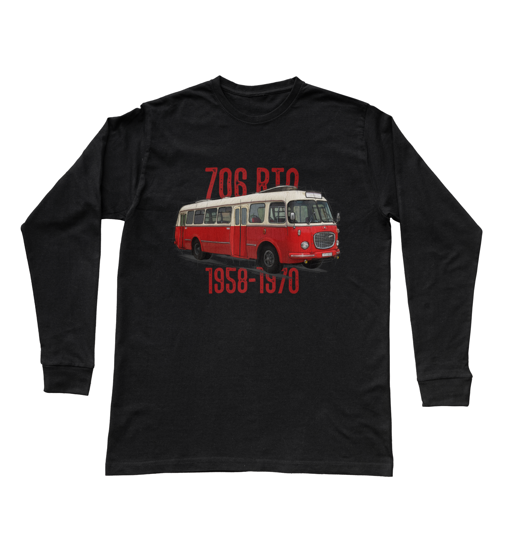 Škoda 706 RTO — bluzka z długim rękawem (Rozmiar: L (dorosła); Kolor koszulki: czarny; Rodzaj nadruku: Škoda 706 RTO)