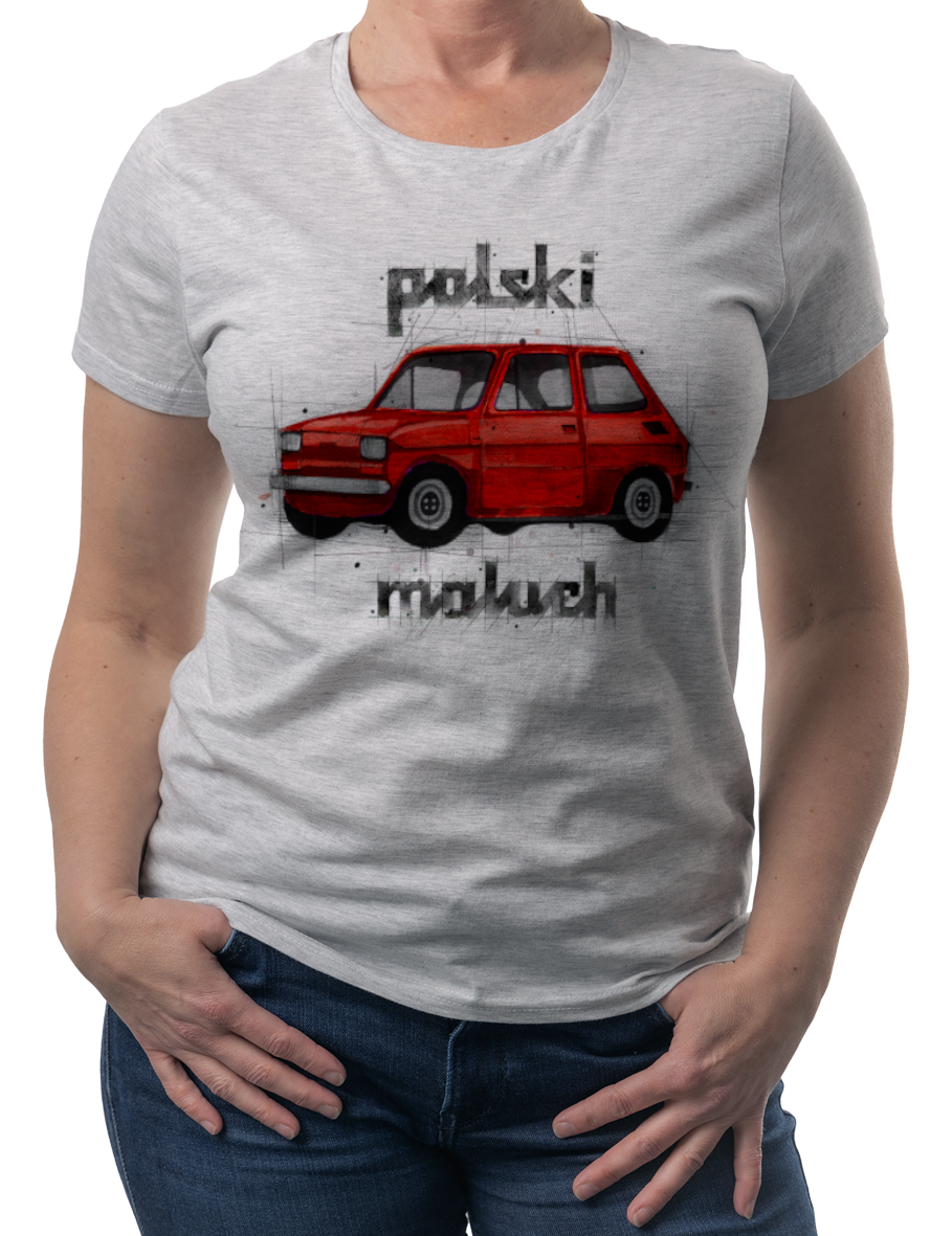 Maluch — koszulka (Kolor koszulki: jasnoszary melanż; Rozmiar: XL (damska); Rodzaj nadruku: Maluch)