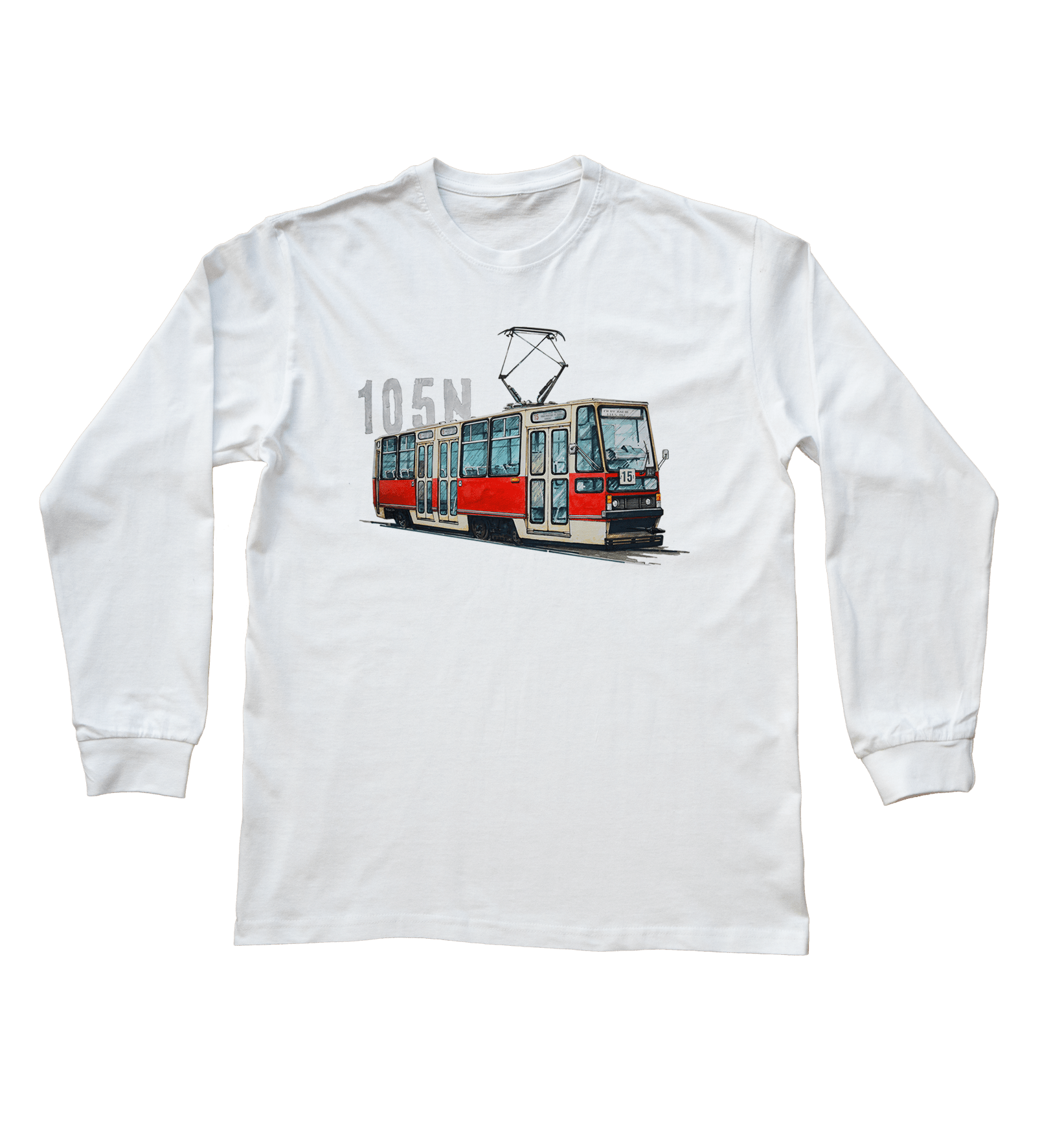 Konstal 105N — bluzka z długim rękawem (Rozmiar: 3XL (dorosła); Kolor koszulki: biały; Rodzaj nadruku: Konstal 105N)