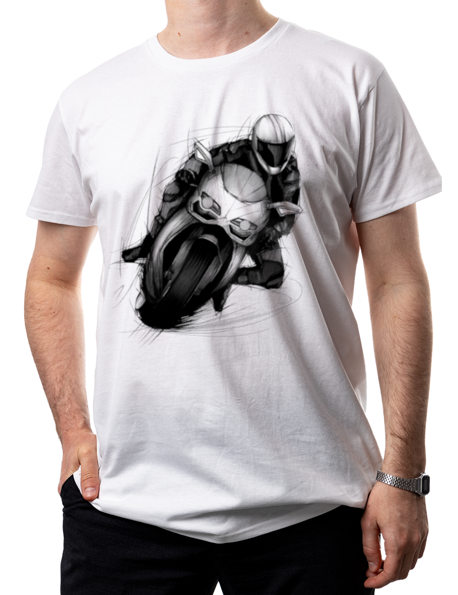 Ścigacz — koszulka (Kolor koszulki: biały; Rozmiar: 5XL (męska); Rodzaj nadruku: Ścigacz)