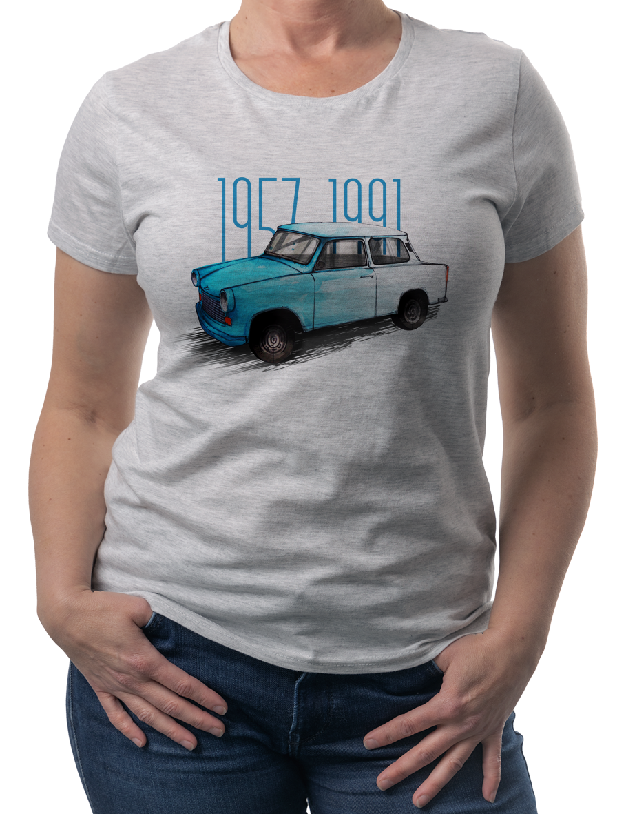 Trabant — koszulka (Kolor koszulki: jasnoszary melanż; Rozmiar: 3XL (damska); Rodzaj nadruku: Trabant)