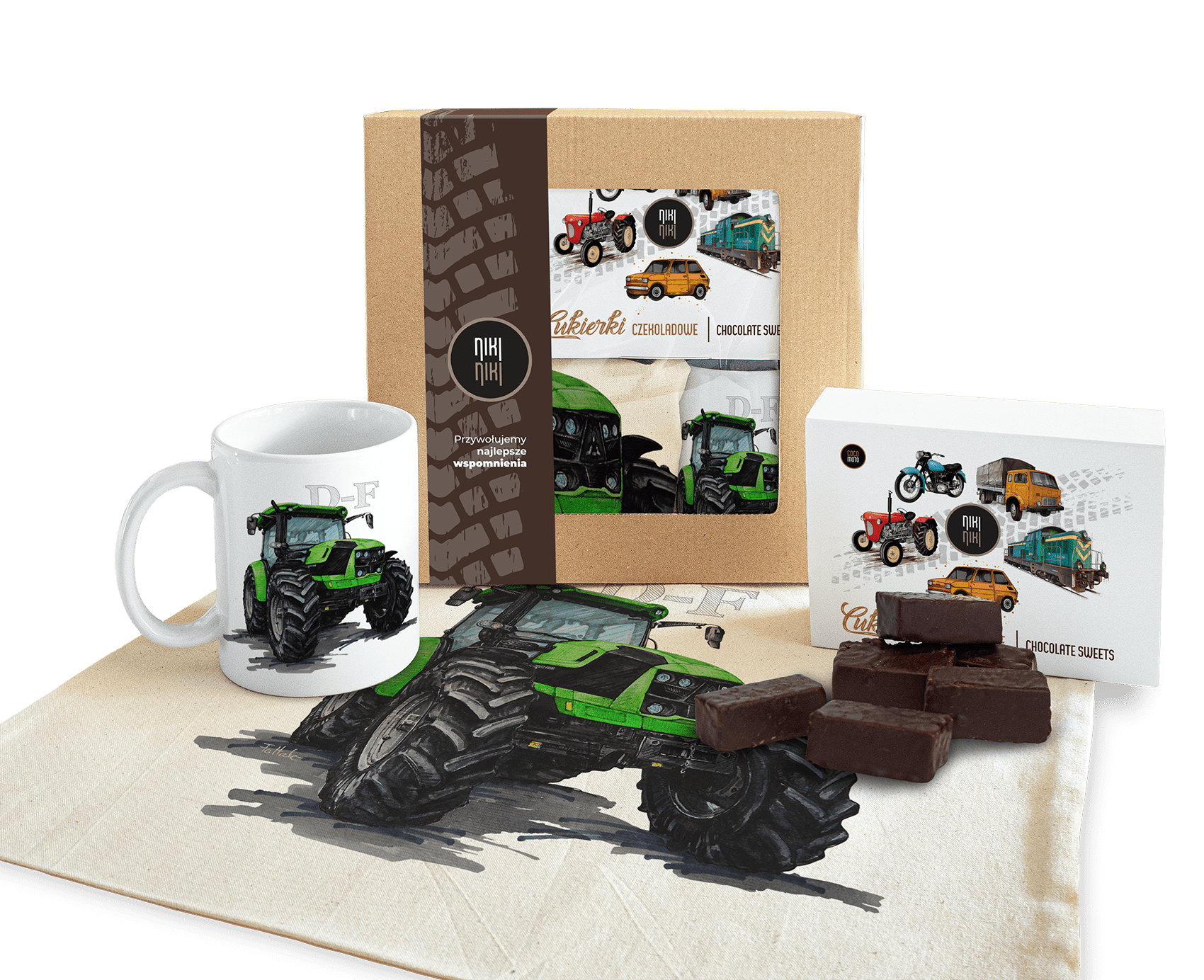 Deutz-Fahr — paczka (Zawartość paczki: koszulka, torba, kubek, słodycze; Rozmiar koszulki / bluzy: 5XL (męska); Kolor koszulki / bluzy: biały; Rodzaj