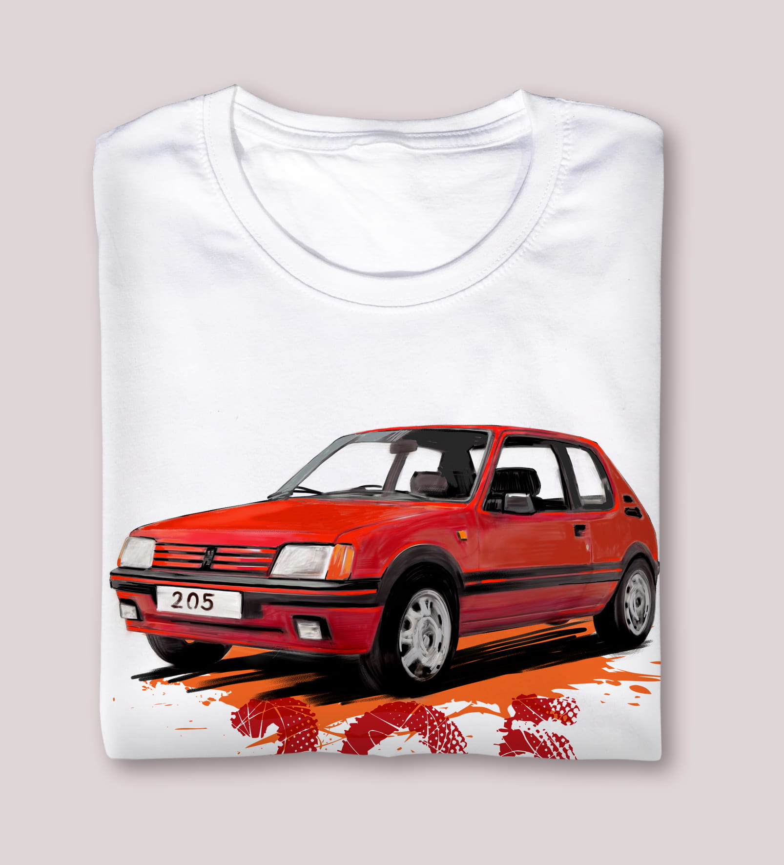 Peugeot 205 — koszulka (Kolor koszulki: biały; Rozmiar: XXL (damska); Rodzaj nadruku: Peugeot 205)