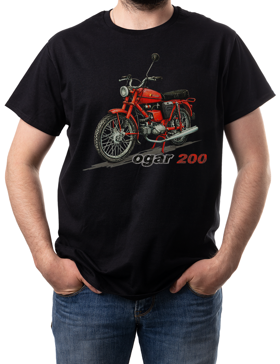 Ogar — koszulka (Kolor koszulki: czarny; Rozmiar: 12 - 14 lat; Rodzaj nadruku: Romet Ogar 200)