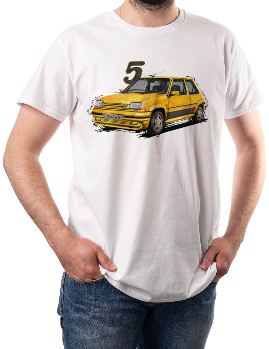 Renault 5 — koszulka (Kolor koszulki: biały; Rozmiar: XXL (męska); Rodzaj nadruku: Renault 5)