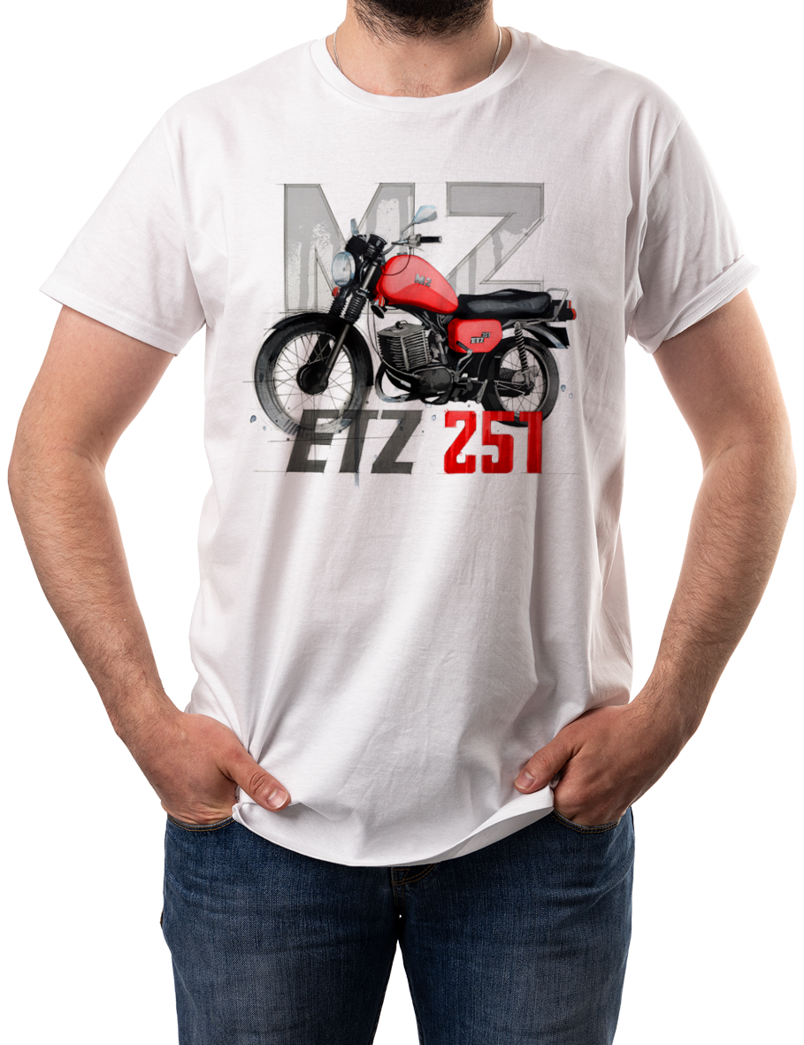MZ ETZ 251 — koszulka (Kolor koszulki: biały; Rozmiar: XXL (męska); Rodzaj nadruku: MZ ETZ 251)