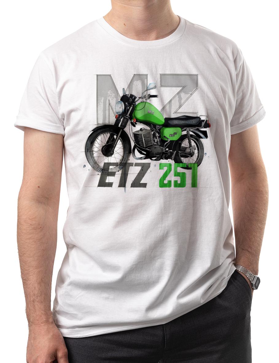MZ ETZ 251 — koszulka (Kolor koszulki: biały; Rozmiar: 4XL (męska); Rodzaj nadruku: MZ ETZ 251)