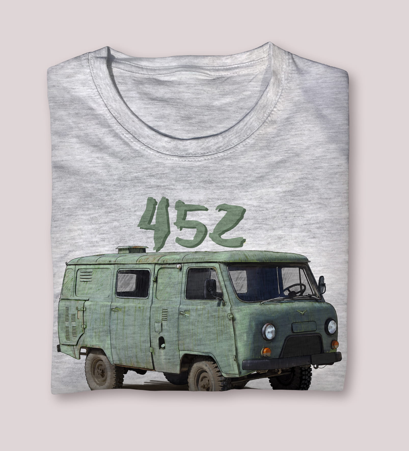UAZ Buchanka — koszulka (Kolor koszulki: jasnoszary melanż; Rozmiar: 5XL (męska); Rodzaj nadruku: UAZ Buchanka)