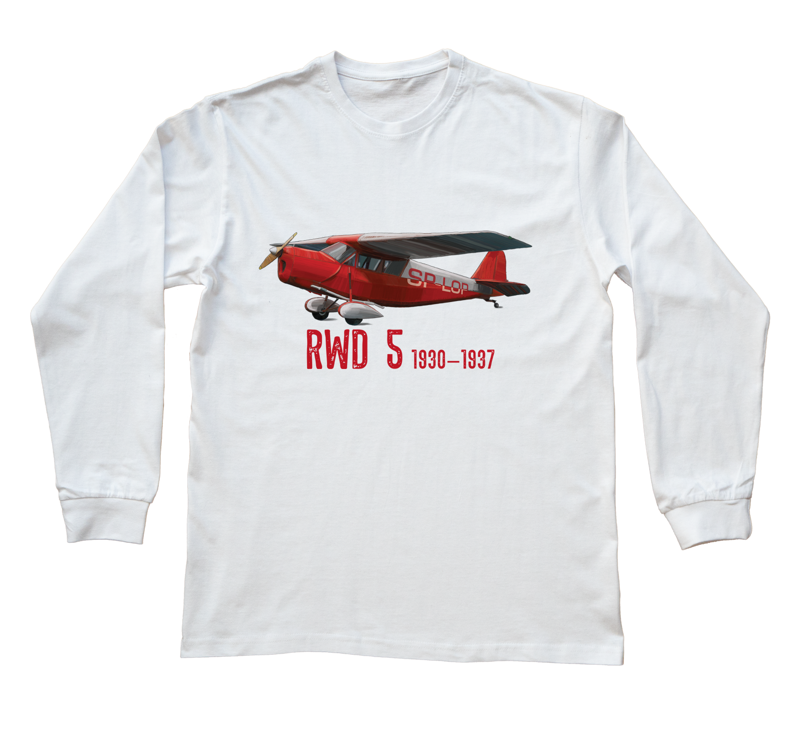 RWD-5 — bluzka z długim rękawem (Rozmiar: S (dorosła); Kolor koszulki: biały; Rodzaj nadruku: RWD-5)