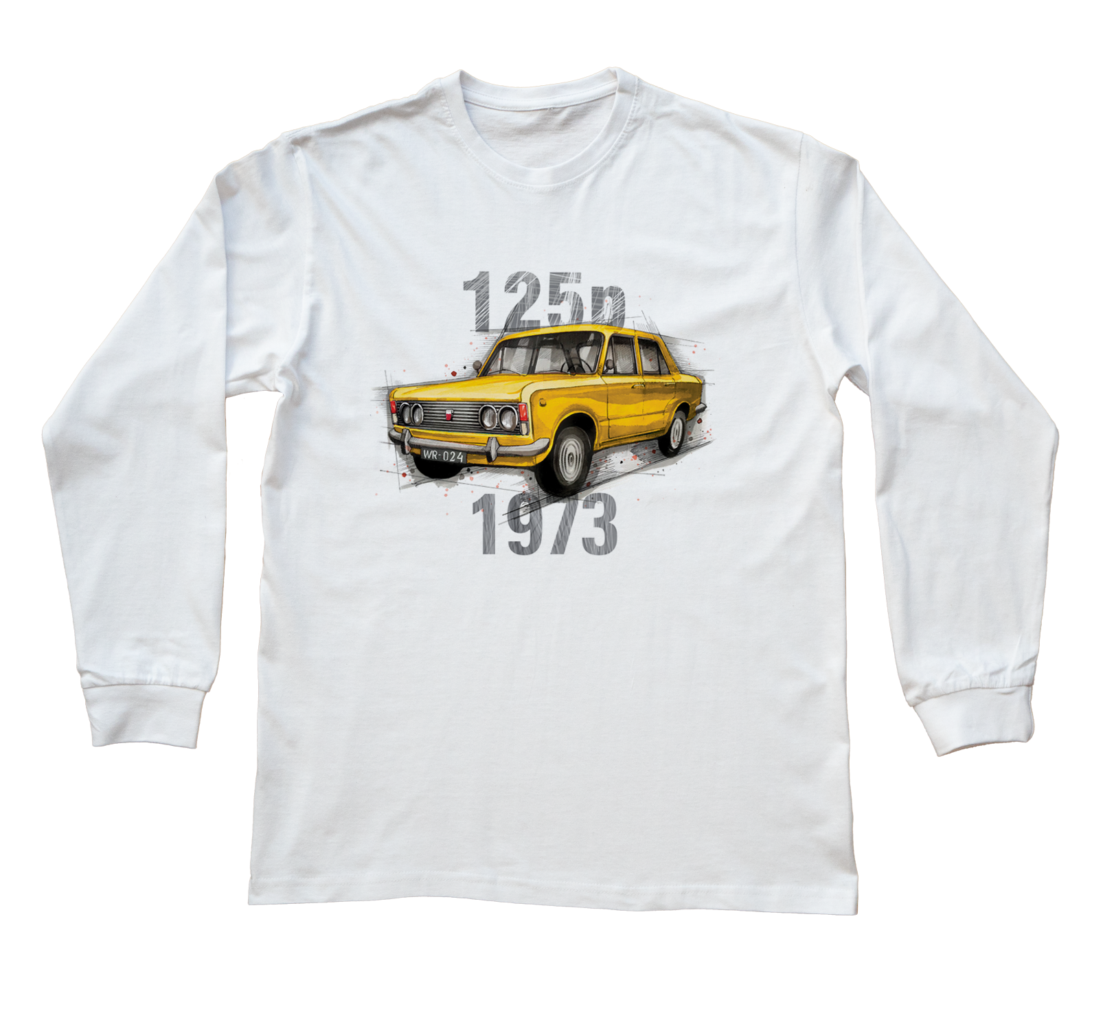 Fiat 125p — bluzka z długim rękawem (Rozmiar: 3 - 4 lata; Kolor koszulki: biały; Rodzaj nadruku: Fiat 125p)