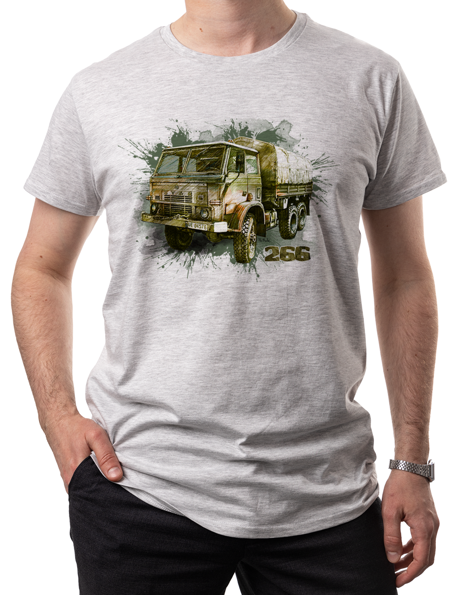 Star 266 — koszulka (Kolor koszulki: jasnoszary melanż; Rozmiar: 3XL (męska); Rodzaj nadruku: Star 266)