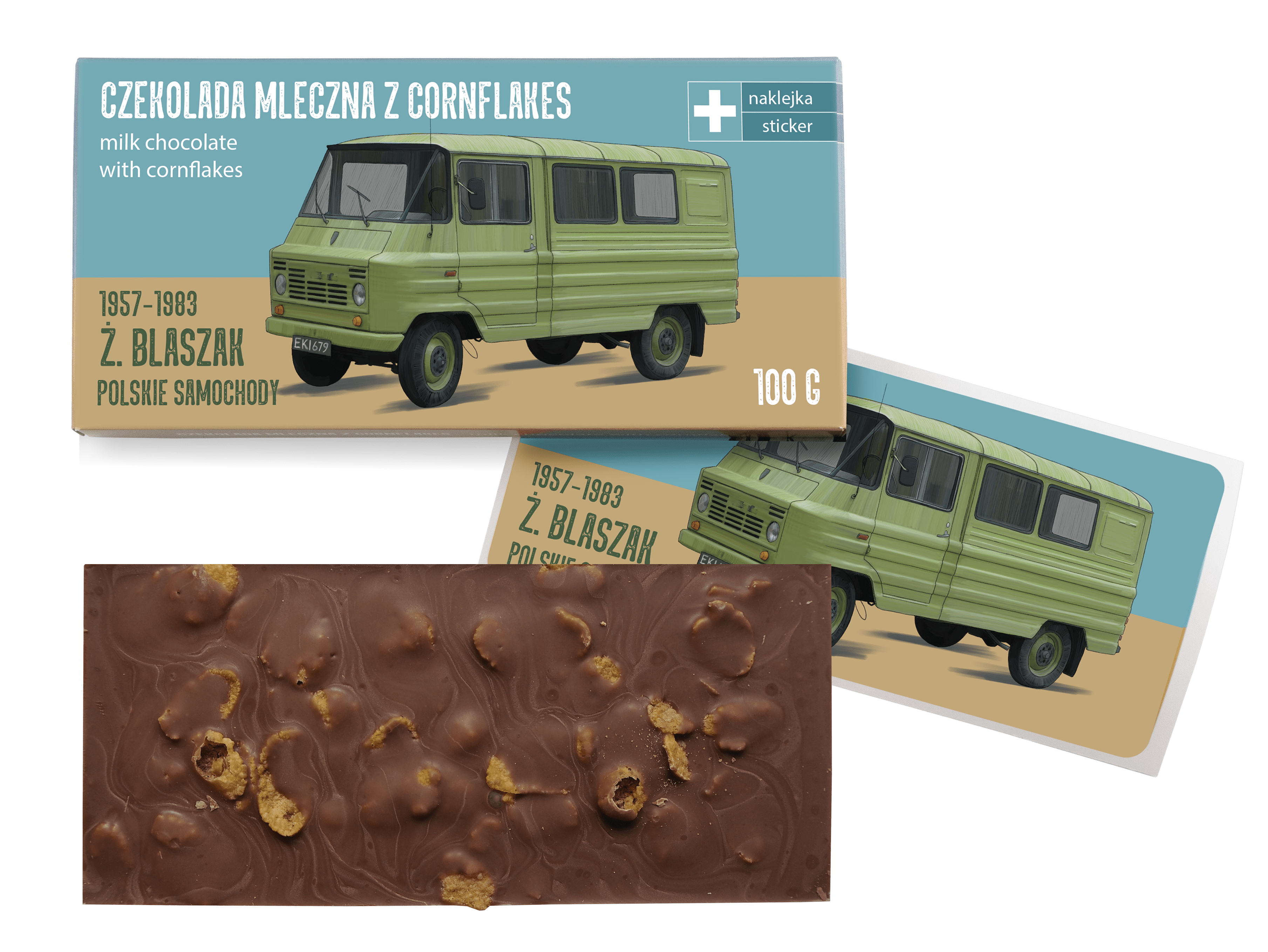 Żuk — czekolada mleczna z cornflakes z naklejką& CocoMoto