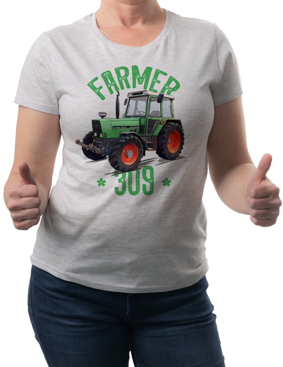 Fendt Farmer — koszulka (Kolor koszulki: jasnoszary melanż; Rozmiar: XL (damska); Rodzaj nadruku: Fendt Farmer 309)