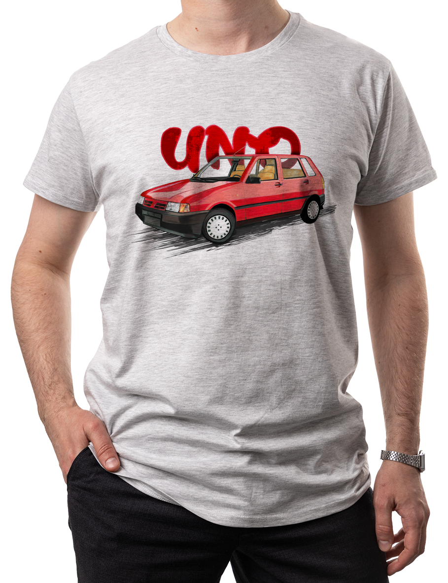 Fiat Uno — koszulka (Kolor koszulki: jasnoszary melanż; Rozmiar: 3 - 4 lata; Rodzaj nadruku: Fiat Uno)